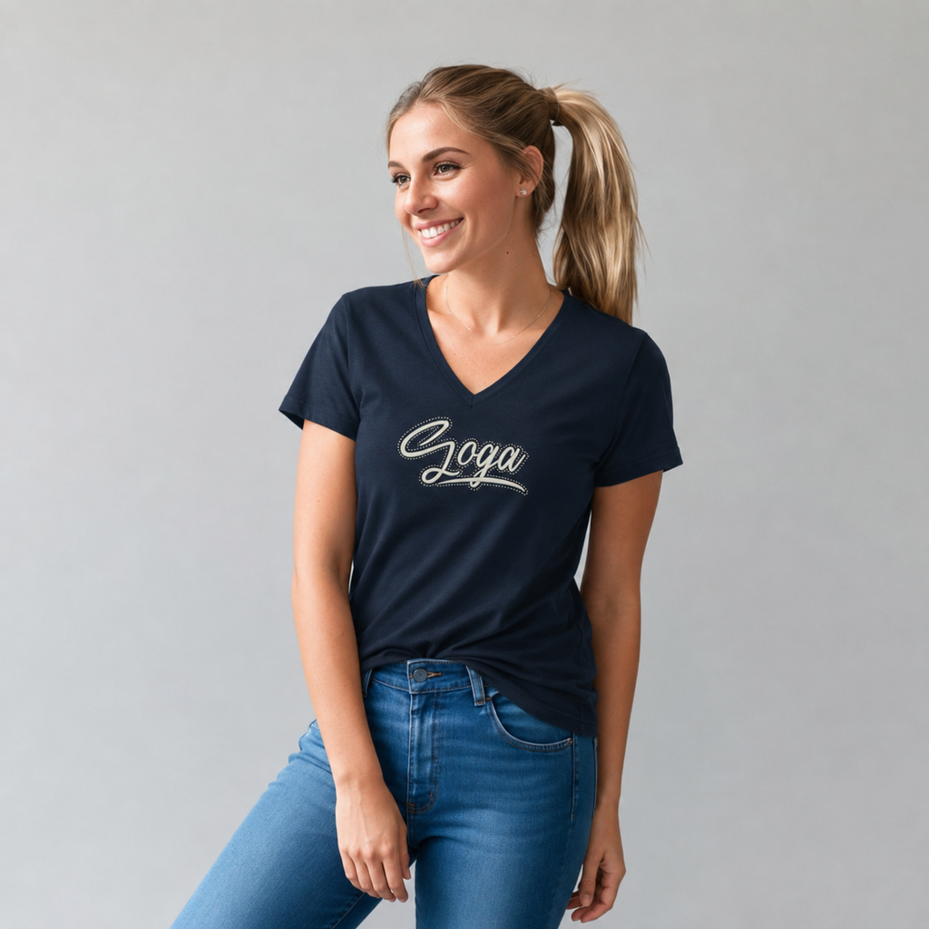 Playera de Pedrerí­a y Bordada para Mujer Cuello en V