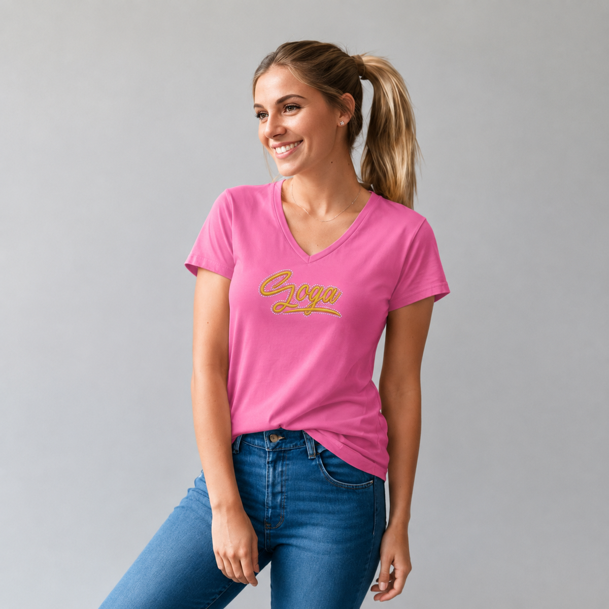 Playera de Pedrerí­a y Bordada para Mujer Cuello en V