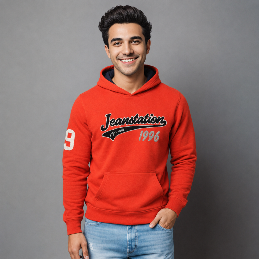 Sudadera polar para hombre, bordada con manga larga, capucha ajustable, bolsas frontales.