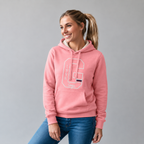 Sudadera polar Dama bordada con manga larga, capucha ajustable y bolsa frontal.