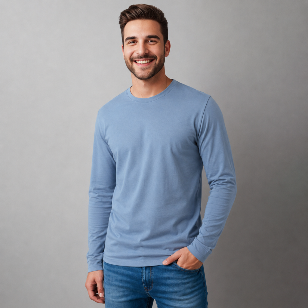 Playera Básica para hombre Cuello Redondo, Manga Larga.