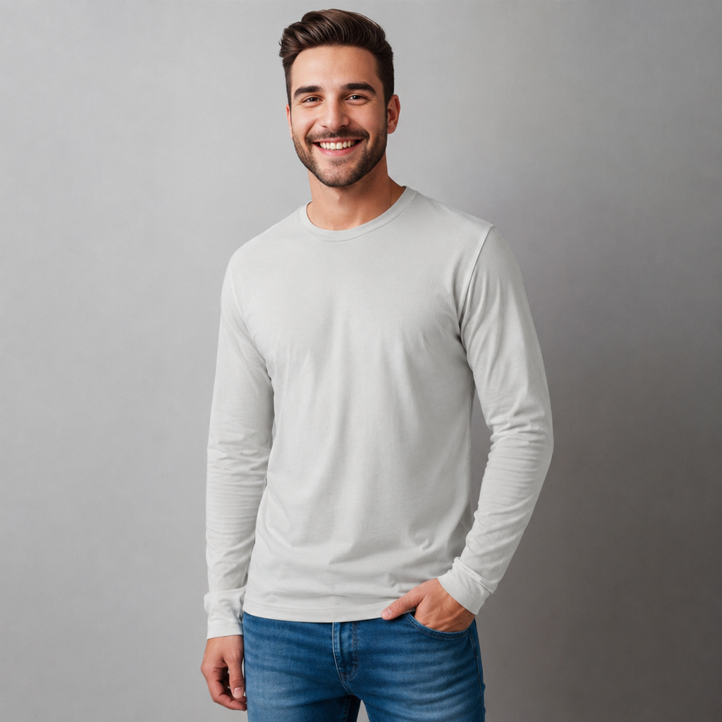 Playera Básica para hombre Cuello Redondo, Manga Larga.