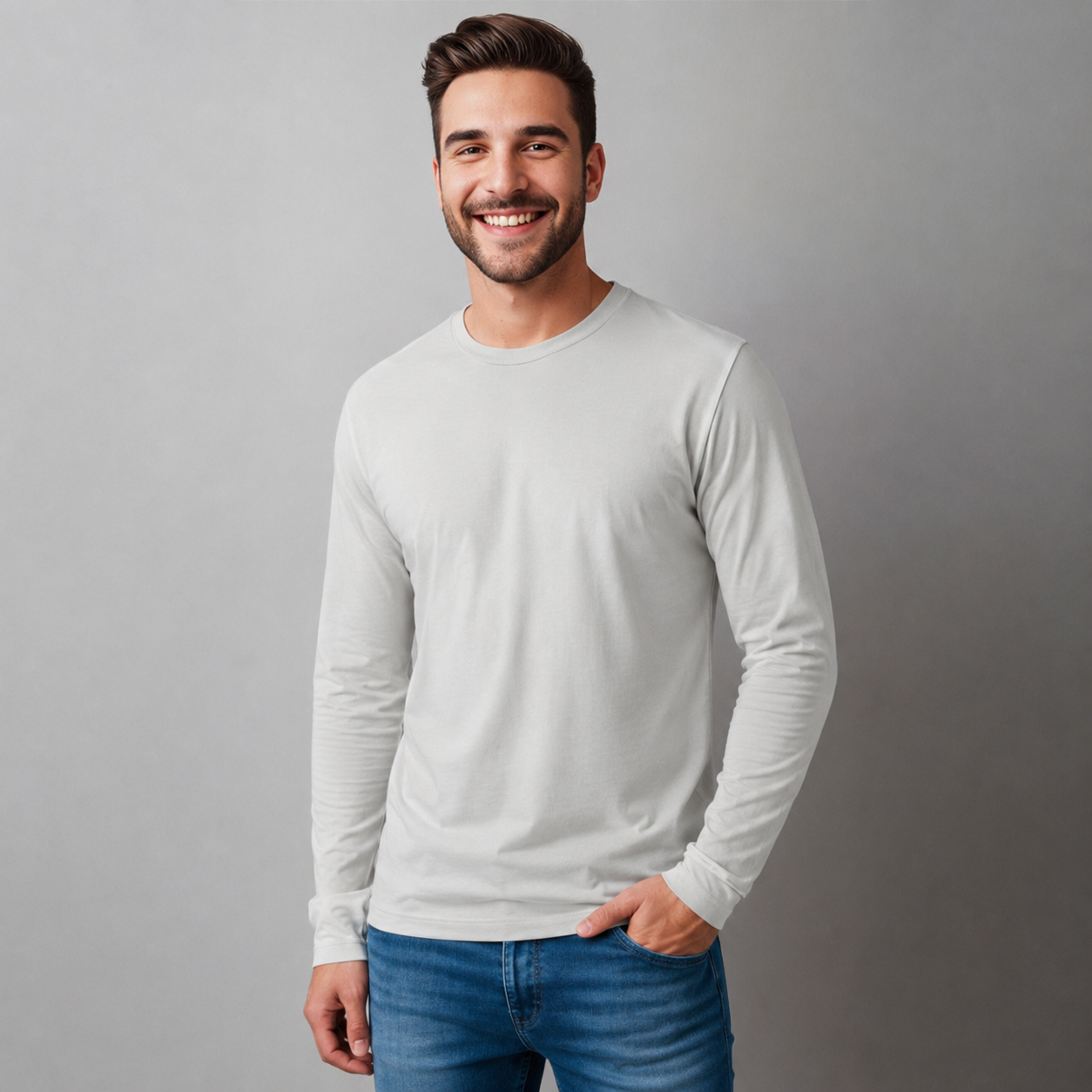 Playera Básica para hombre Cuello Redondo, Manga Larga.