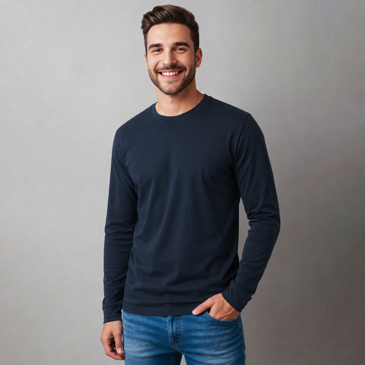 Playera Básica para hombre Cuello Redondo, Manga Larga.