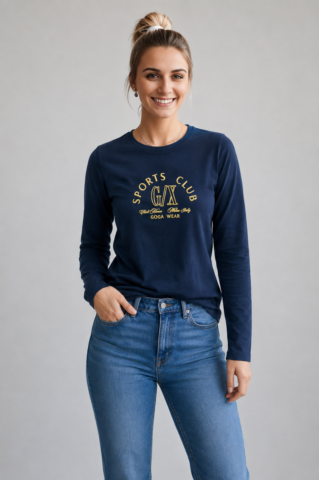 Playera Sports Club Manga Larga con Estampado Metálico