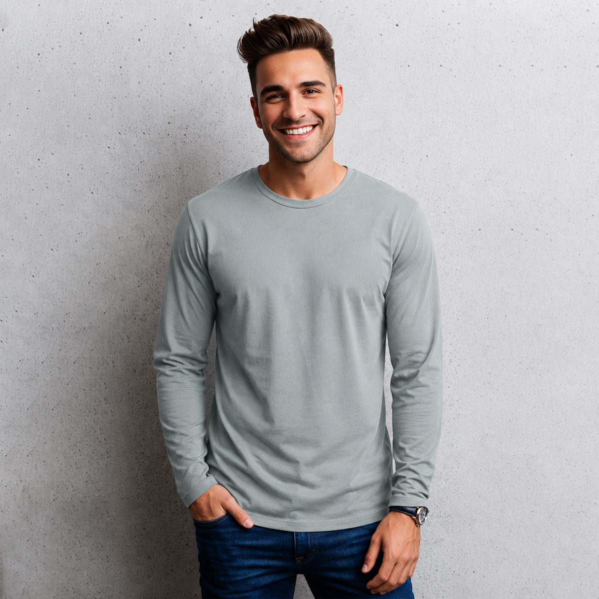 Playera Lisa Básica Cuello Redondo Manga Larga