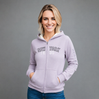 Sudadera polar para Mujer bordada, con manga larga, bolsas frontales, Cuello alto y cierre.