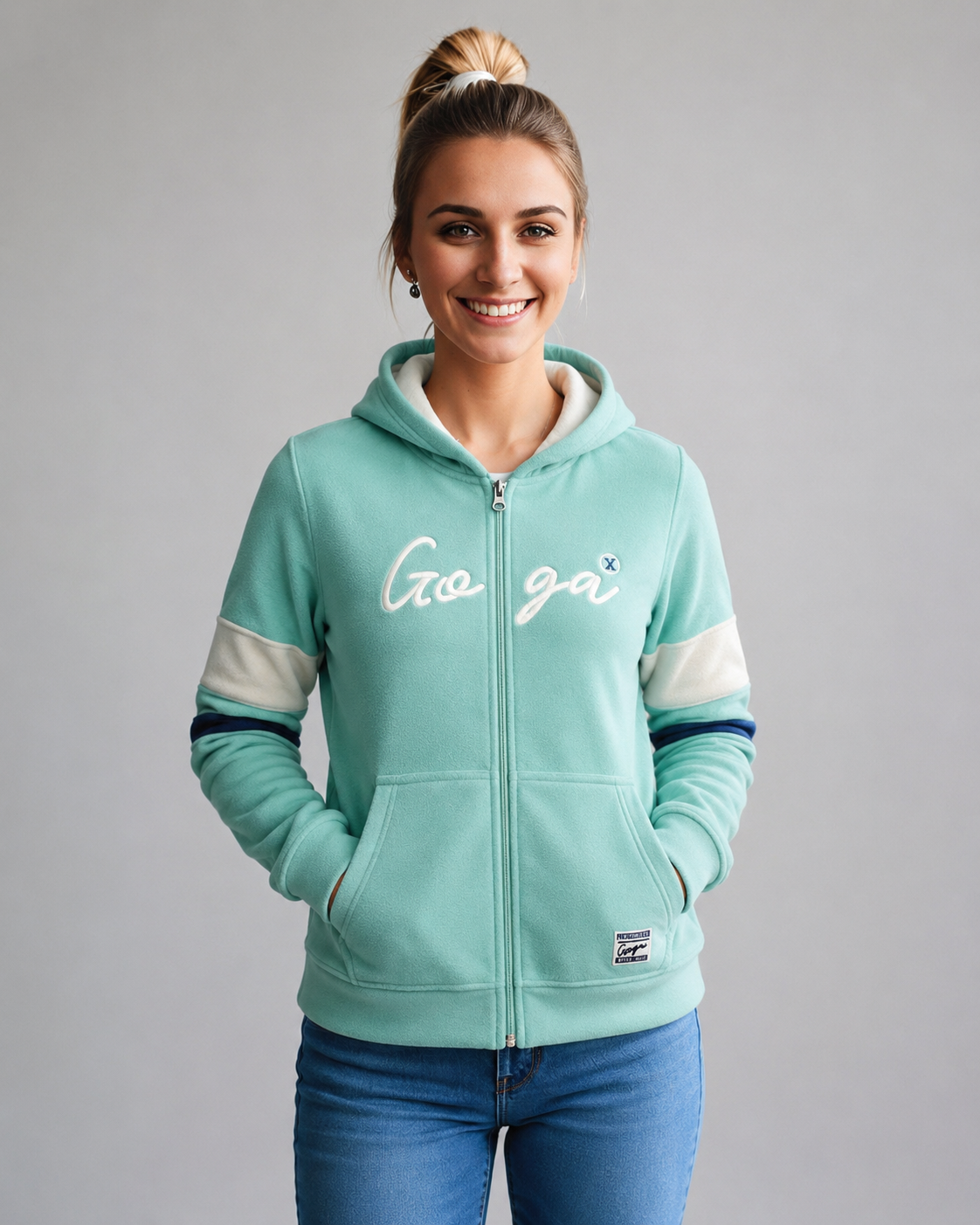 Sudadera polar para Mujer bordada, con manga larga, bolsas frontales y cierre.