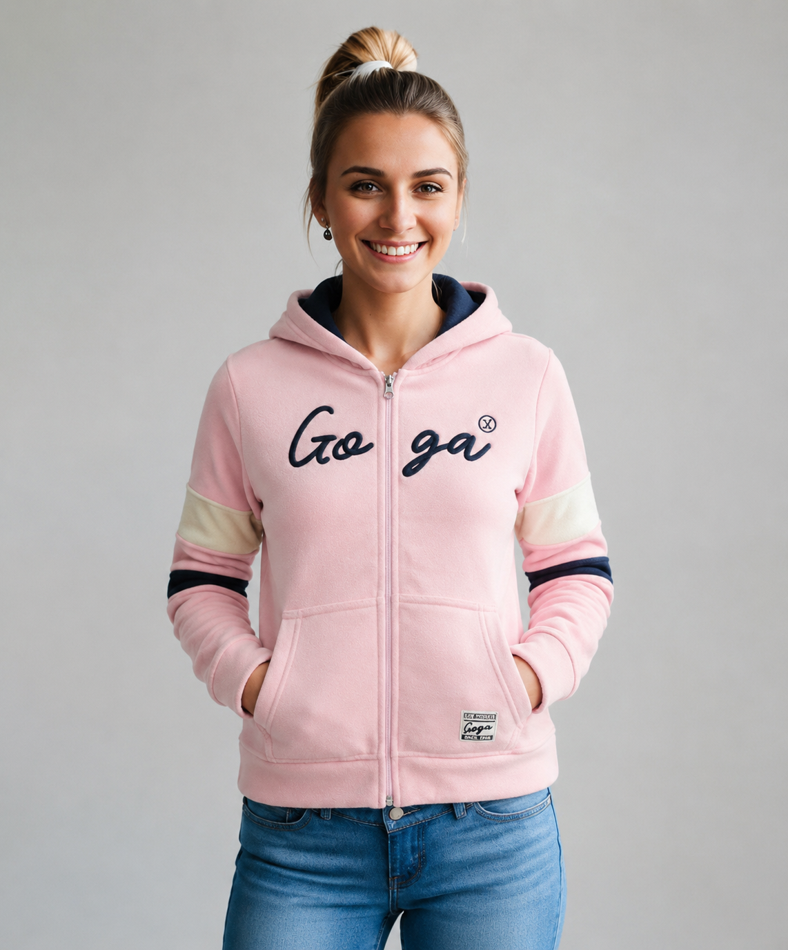 Sudadera polar para Mujer bordada, con manga larga, bolsas frontales y cierre.
