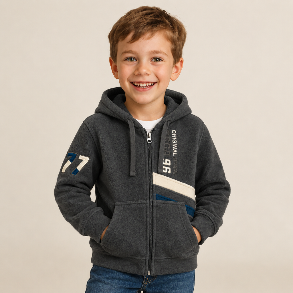 Sudadera Polar Bordada con Capucha y Cierre