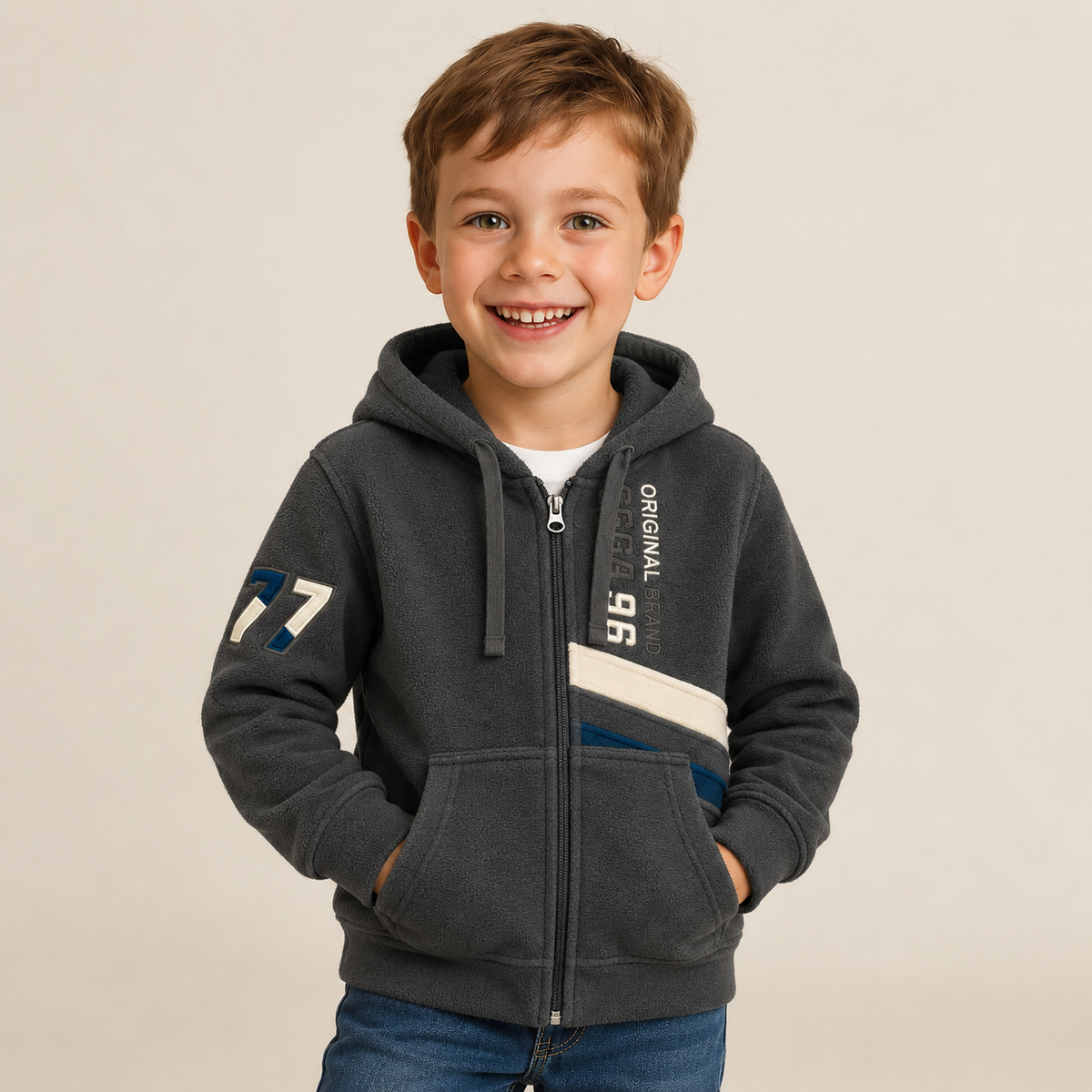 Sudadera Polar Bordada con Capucha y Cierre