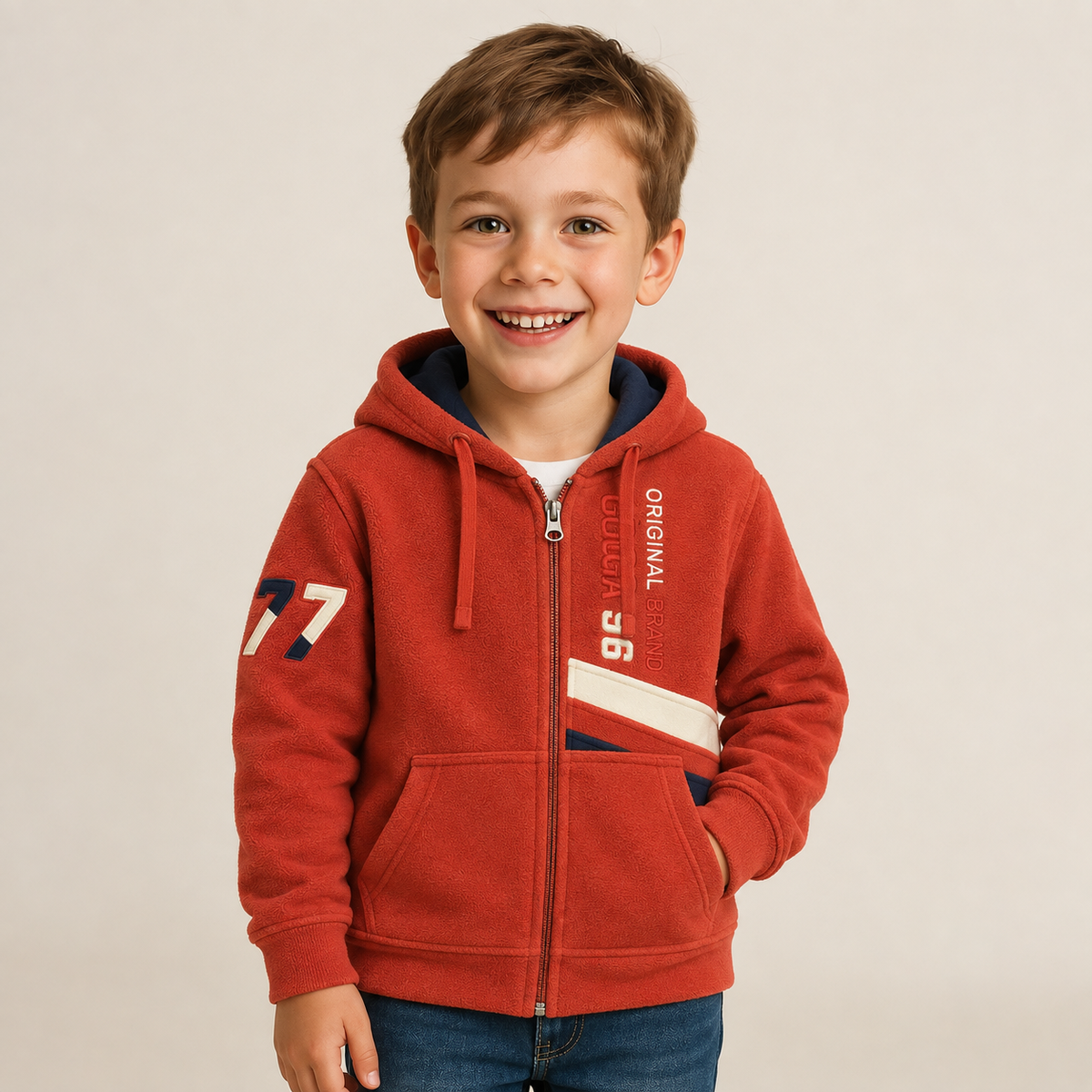 Sudadera Polar Bordada con Capucha y Cierre