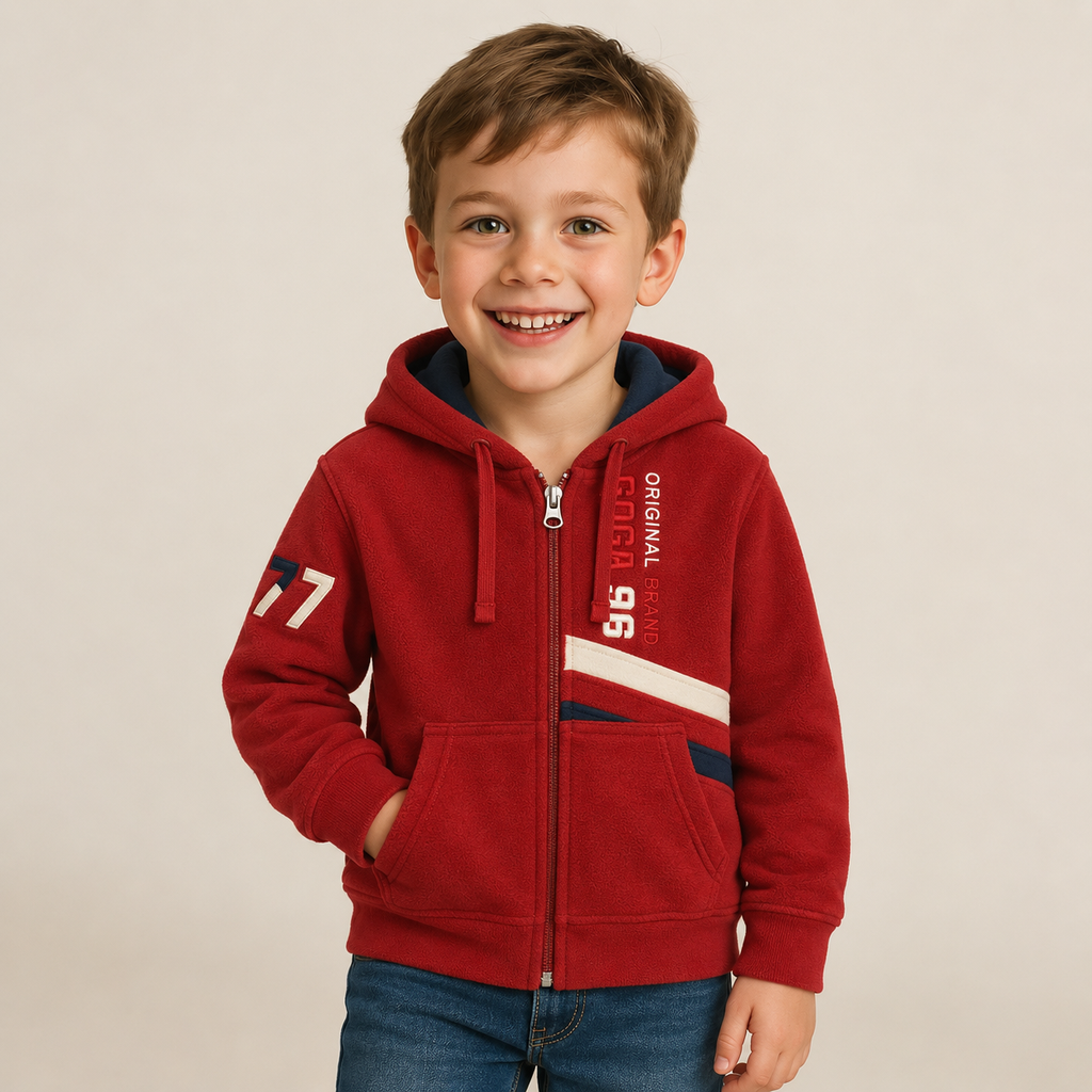 Sudadera Polar Bordada con Capucha y Cierre