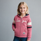 Sudadera polar bordada con capucha ajustable para niña , bolsas frontales y cierre