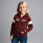 Sudadera polar bordada con capucha ajustable para niña , bolsas frontales y cierre