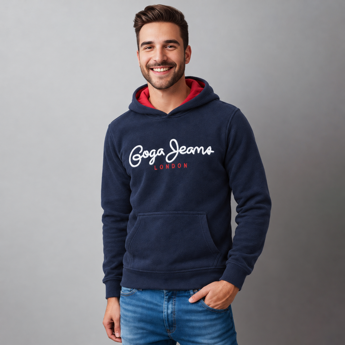Sudadera Polar para hombre, bordada con manga larga, bolsas frontales.