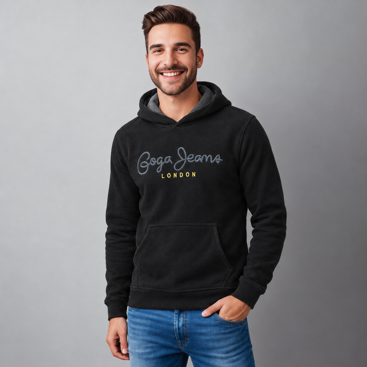 Sudadera Polar para hombre, bordada con manga larga, bolsas frontales.