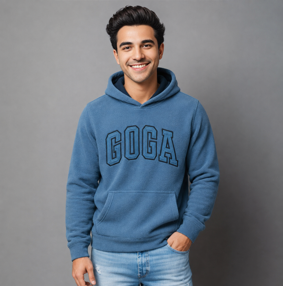 Sudadera Polar Básica para hombre, bordada con manga larga, bolsas frontales.