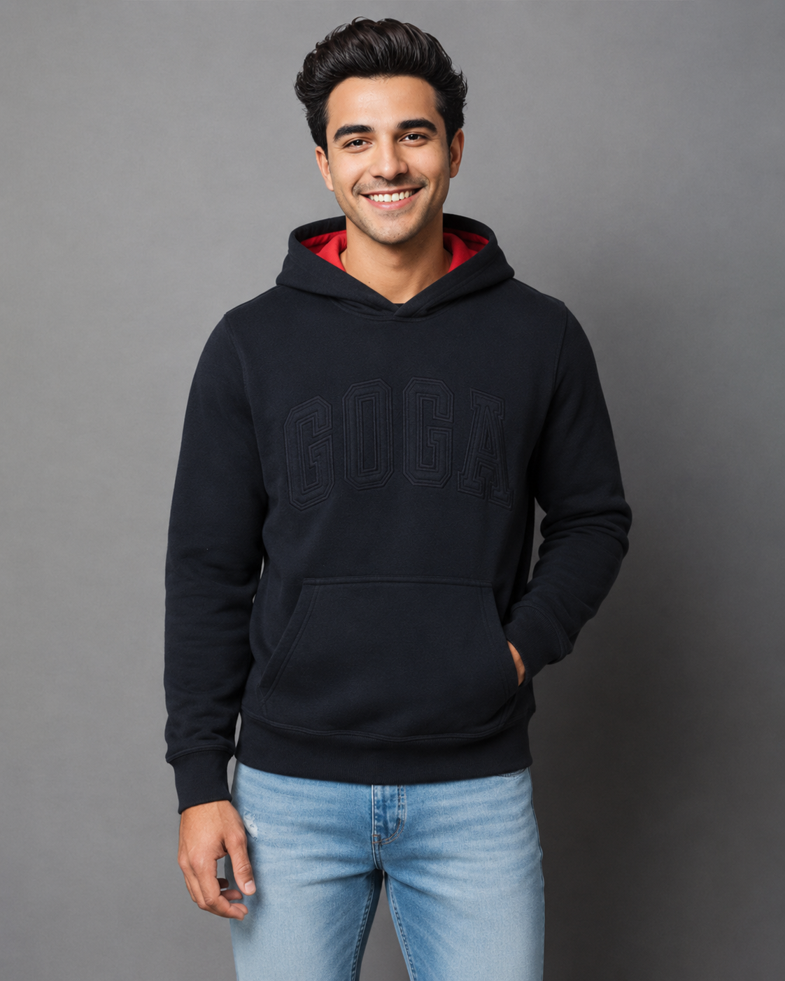 Sudadera Polar Básica para hombre, bordada con manga larga, bolsas frontales.