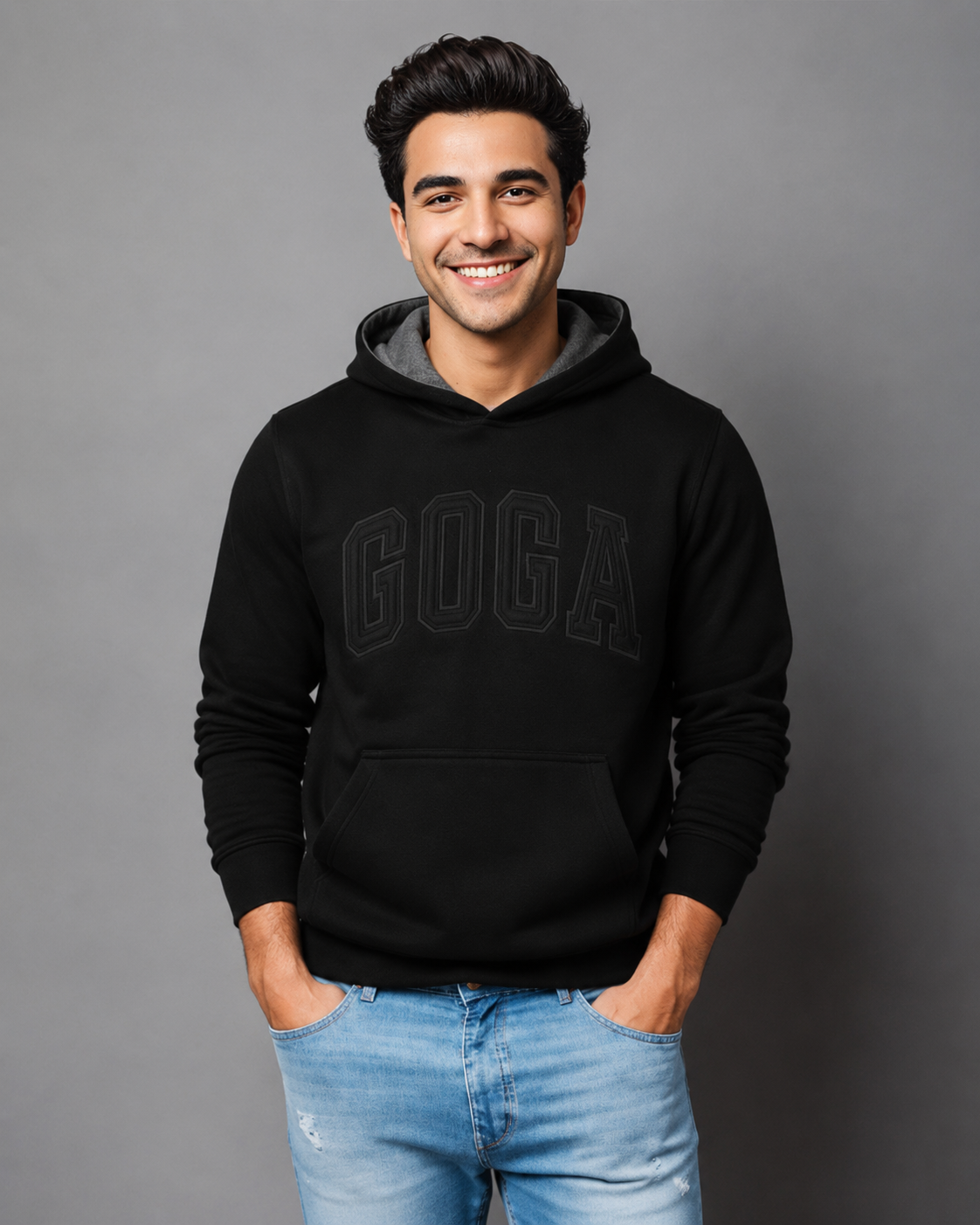 Sudadera Polar Básica para hombre, bordada con manga larga, bolsas frontales.