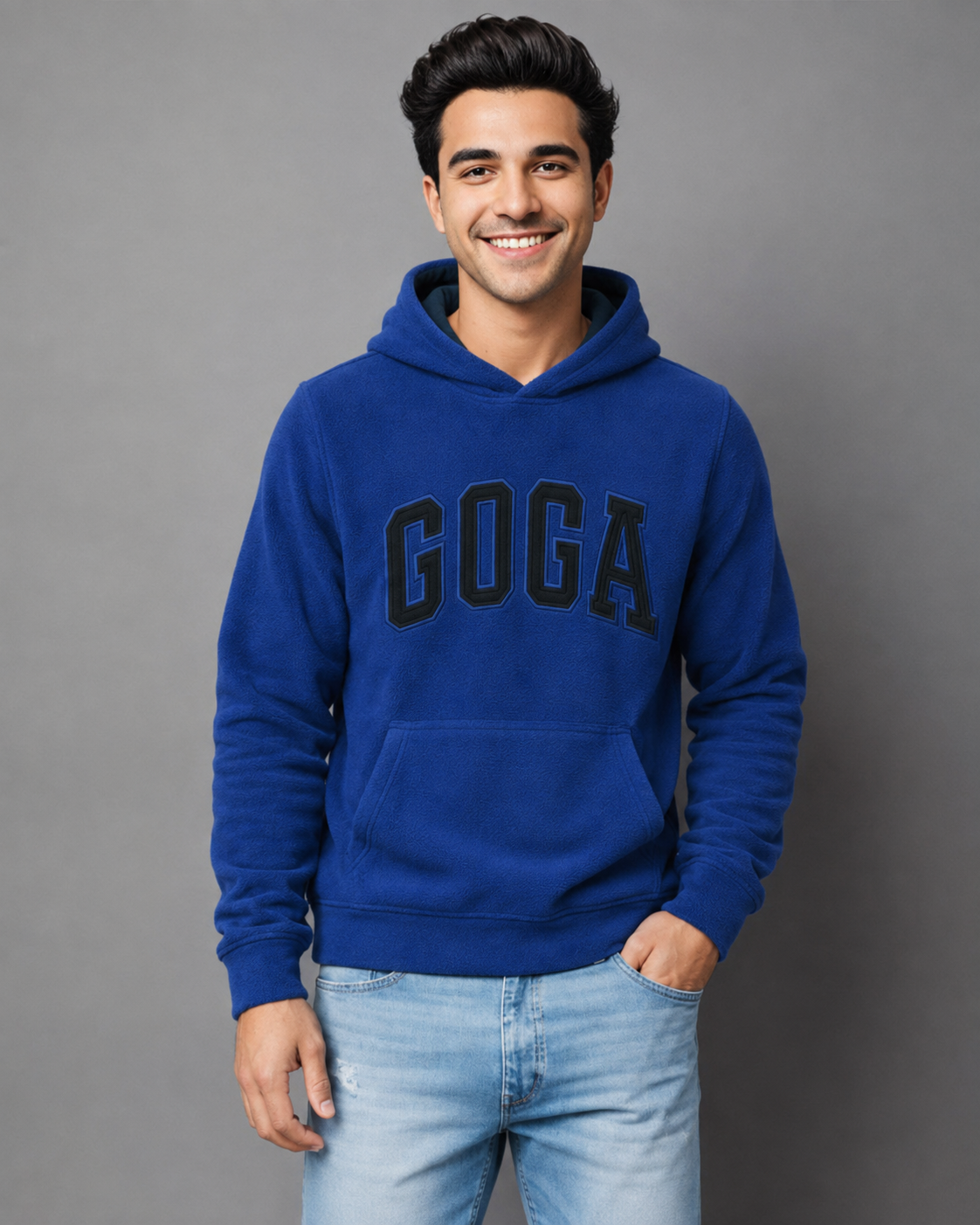 Sudadera Polar Básica para hombre, bordada con manga larga, bolsas frontales.