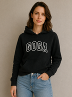 Sudadera polar Básica Dama bordada con manga larga, capucha ajustable y bolsa frontal.