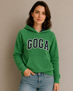 Sudadera polar Básica Dama bordada con manga larga, capucha ajustable y bolsa frontal.