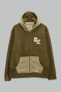Sudadera polar para hombre, bordada con manga larga, bolsas frontales y cierre.