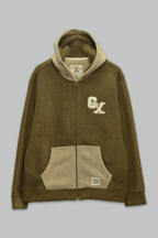 Sudadera polar para hombre, bordada con manga larga, bolsas frontales y cierre.