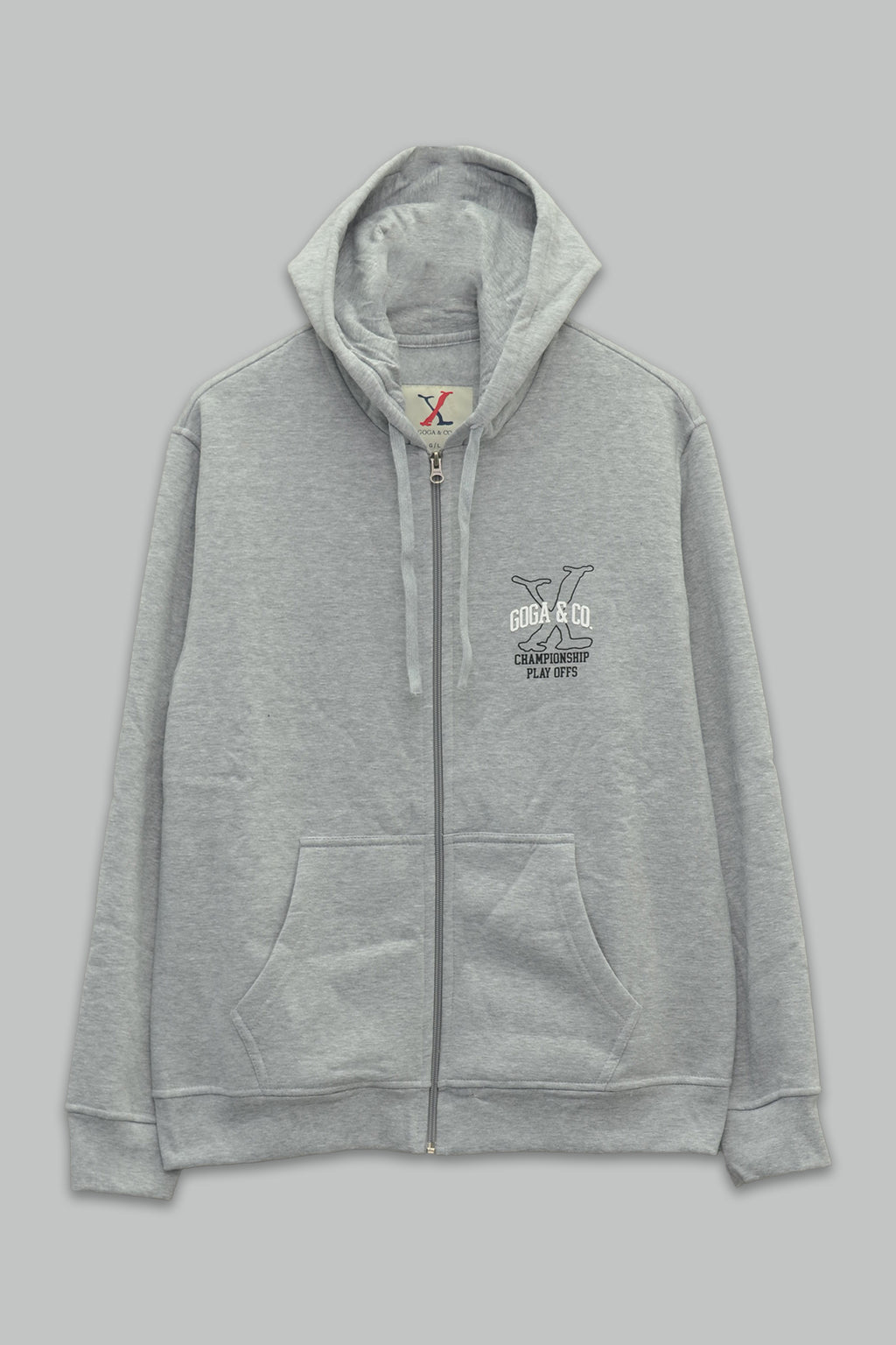 Sudadera felpa para hombre, estampada con manga larga, capucha ajustable, bolsas frontales y cierre.