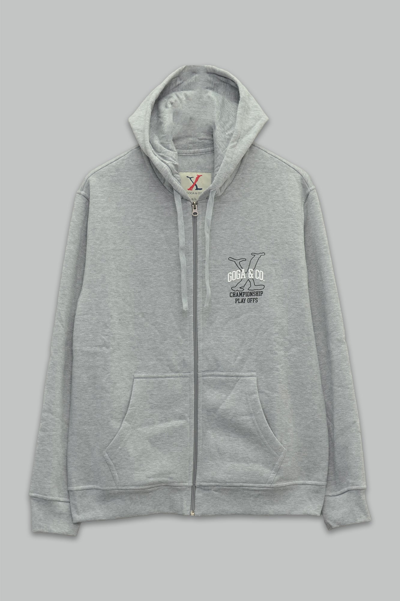 Sudadera felpa para hombre, estampada con manga larga, capucha ajustable, bolsas frontales y cierre.