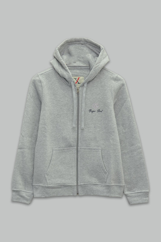 Sudadera felpa para Mujer con manga larga, capucha ajustable, bolsas frontales y cierre.