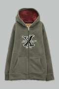 Sudadera polar para Niño bordada con manga larga, capucha ajustable, bolsas frontales y cierre.