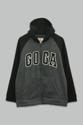 Sudadera sherpa para hombre, bordada, con capucha ajustable, bolsas frontales y cierre.