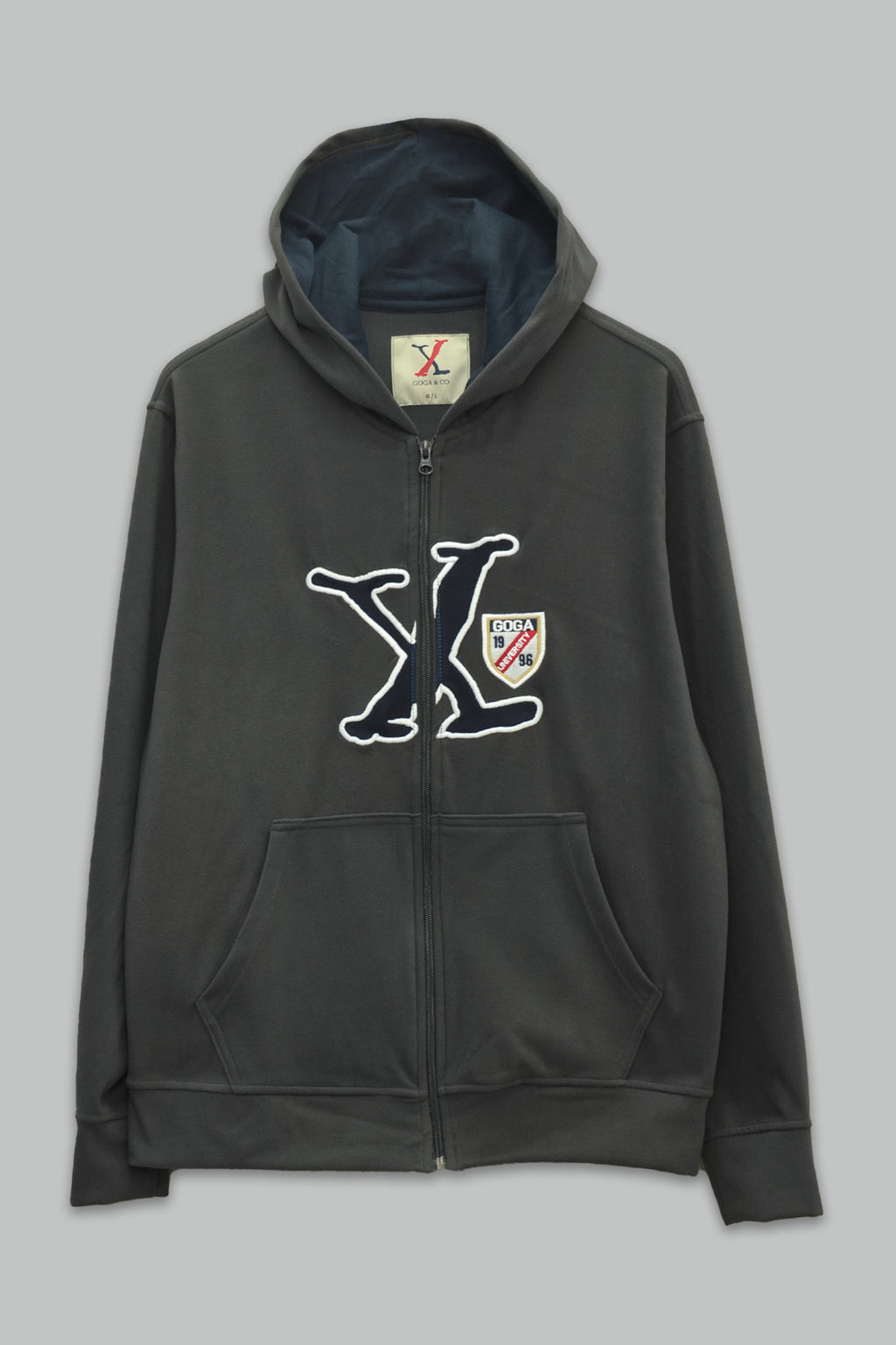 Sudadera polar supersoft para hombre, bordada con manga larga, bolsas frontales y cierre.
