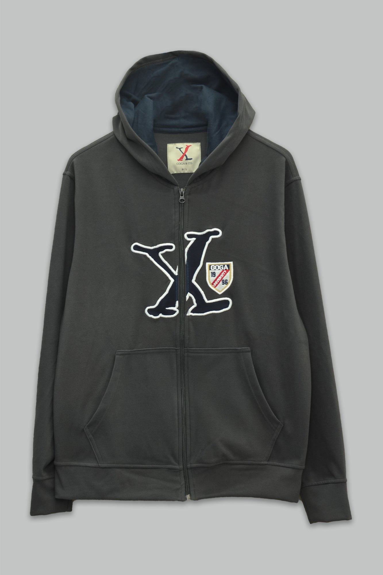 Sudadera polar supersoft para hombre, bordada con manga larga, bolsas frontales y cierre.