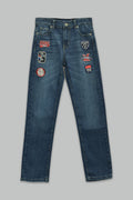 Pantalón de mezclilla Regular fit Stretch con escudos para niño