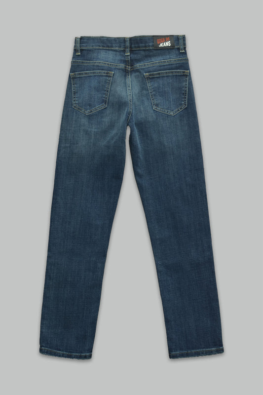 Pantalón de mezclilla Regular fit Stretch con escudos para niño