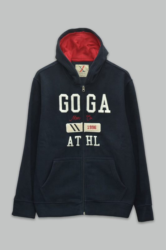 Sudadera polar para hombre, bordada con manga larga, bolsas frontales y cierre.