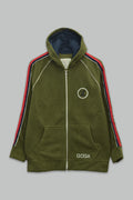 Sudadera polar para hombre, bordada con manga larga, bolsas frontales y cierre.