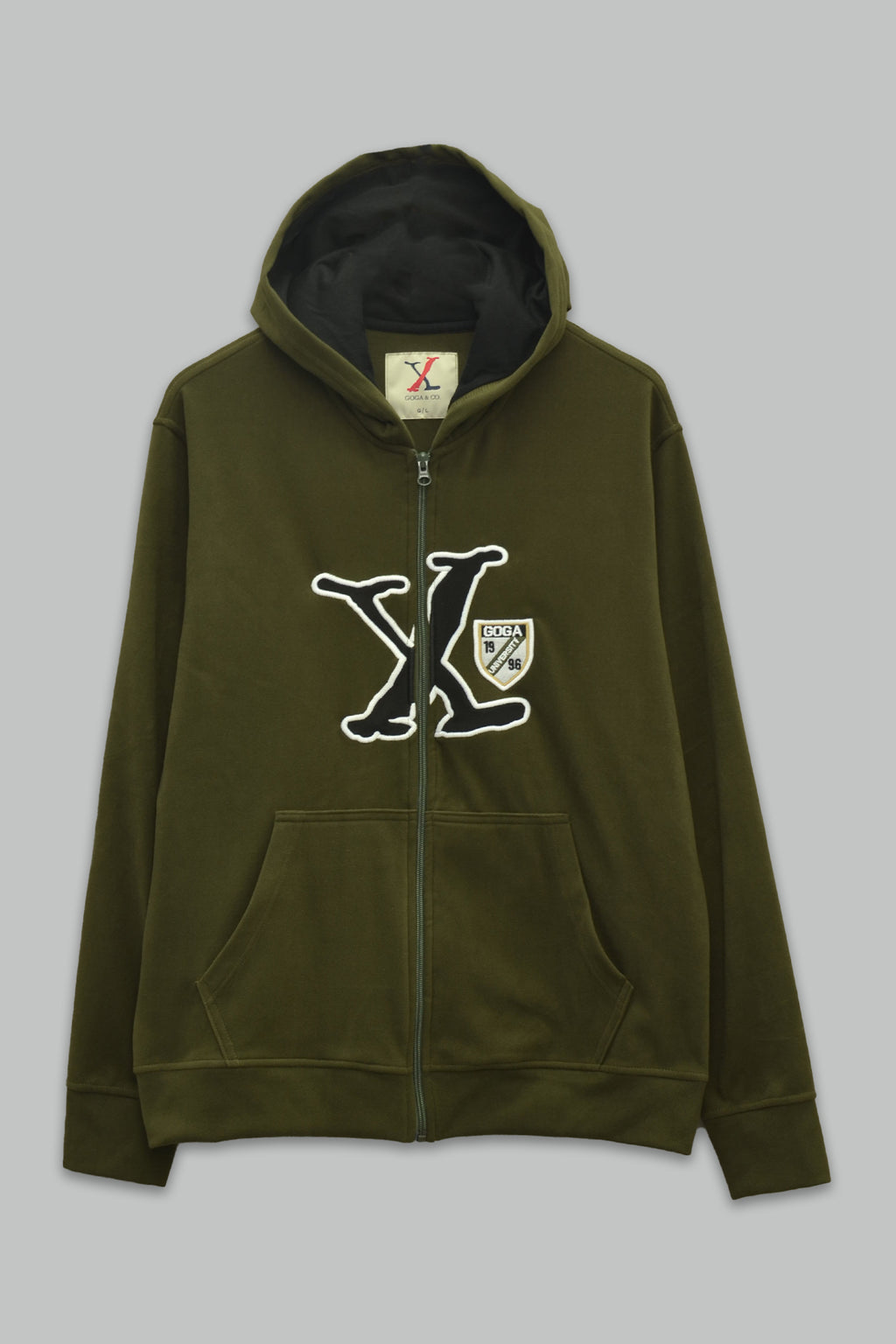 Sudadera polar supersoft para hombre, bordada con manga larga, bolsas frontales y cierre.