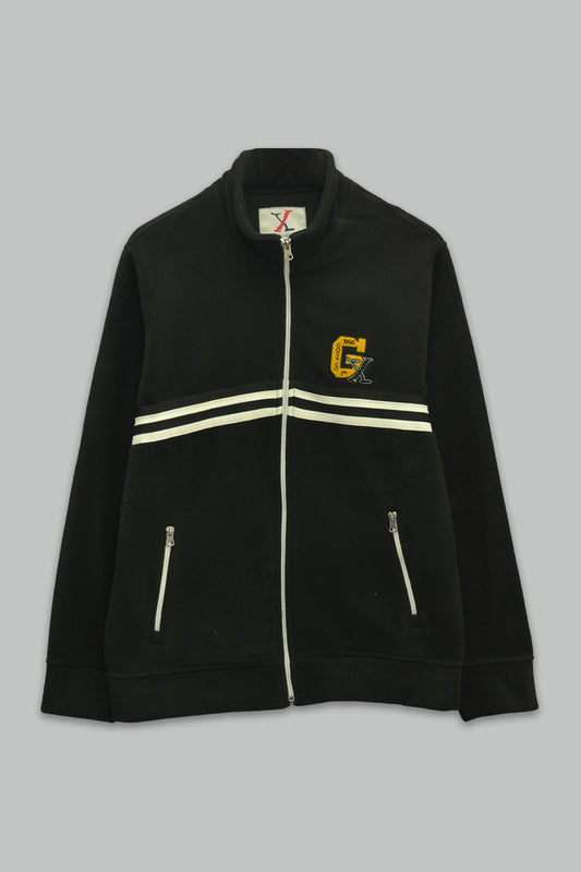 Sudadera polar para hombre, bordada con manga larga, bolsas frontales y cierre.