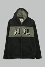 Sudadera polar para hombre, bordada con manga larga, bolsas frontales y cierre.