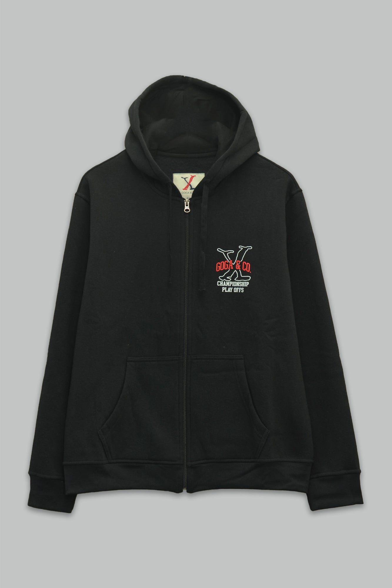 Sudadera felpa para hombre, estampada con manga larga, capucha ajustable, bolsas frontales y cierre.