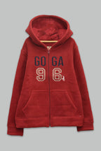 Sudadera sherpa niña bordada con manga larga, capucha ajustable, bolsas frontales y cierre