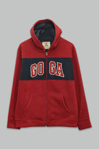Sudadera polar para hombre, bordada con manga larga, bolsas frontales y cierre.