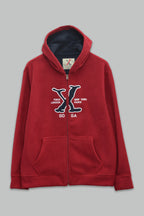 Sudadera polar para hombre, bordada con manga larga, bolsas frontales y cierre.