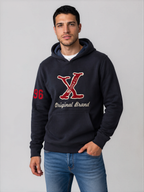 Sudadera polar para hombre, bordada con manga larga, capucha ajustable, bolsas frontales.