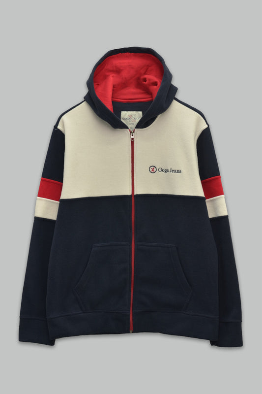 Sudadera polar para hombre, bordada con manga larga, bolsas frontales y cierre.