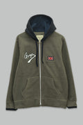 Sudadera polar para hombre, bordada con manga larga, bolsas frontales y cierre.